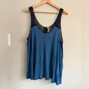 EUC Vintage Free People Blue Mixed Media Tank, sz L